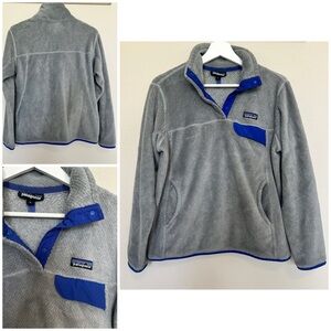 Patagonia Re-tool Snap Pullover Fleece Grey Cobalt Blue